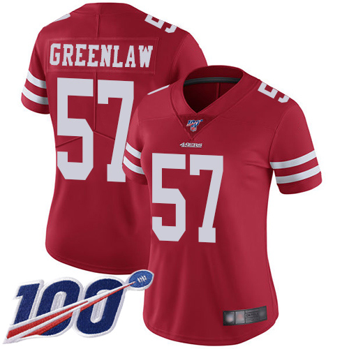 San Francisco 49ers Limited Red Women Dre Greenlaw Home NFL Jersey #57 100th Season Vapor Untouchable->san francisco 49ers->NFL Jersey